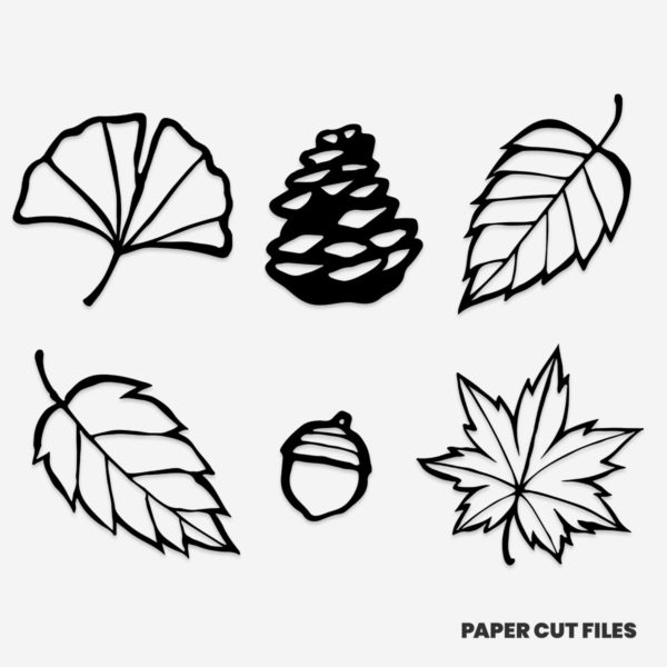 Fall season clipart - pine cone, acorn, leaves SVG PNG paper cutting templates