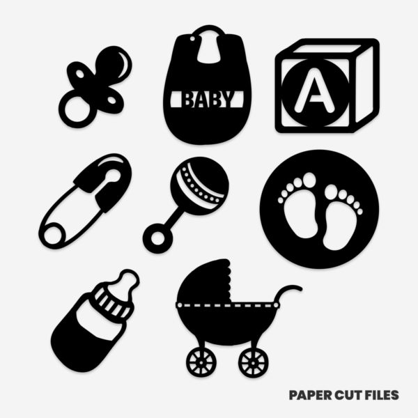 baby clipart - bottle, soother, bib SVG PNG paper cutting templates