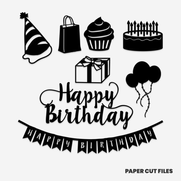 birthday clipart - balloon, gift, cake,cupcake, party hat SVG PNG paper cutting templates