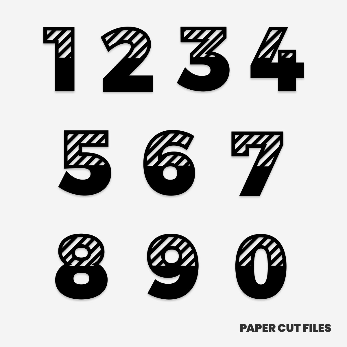 Striped Number Set Svg Png Papercut Files